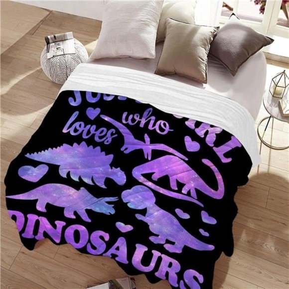 Dinosaur Blanket Gift for Women Kid Plush Just A Girl Who Loves Dinosaurs Throw - Picture 3 of 6